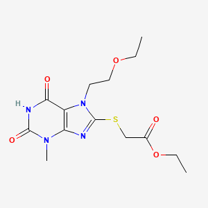 molecular formula C14H20N4O5S B2773104 乙酸2-[7-(2-乙氧基乙基)-3-甲基-2,6-二氧代嘌呤-8-基]硫代乙酸酯 CAS No. 489396-30-7