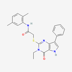molecular formula C24H24N4O2S B2773112 N-(2,5-dimethylphenyl)-2-[(3-ethyl-4-oxo-7-phenyl-4,5-dihydro-3H-pyrrolo[3,2-d]pyrimidin-2-yl)sulfanyl]acetamide CAS No. 1021226-80-1