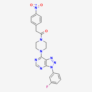 molecular formula C22H19FN8O3 B2773113 1-(4-(3-(3-氟苯基)-3H-[1,2,3]三唑并[4,5-d]嘧啶-7-基)哌嗪-1-基)-2-(4-硝基苯基)乙酮 CAS No. 941978-73-0