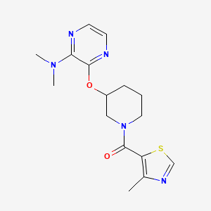 molecular formula C16H21N5O2S B2773116 (3-((3-(Dimethylamino)pyrazin-2-yl)oxy)piperidin-1-yl)(4-methylthiazol-5-yl)methanone CAS No. 2034582-63-1