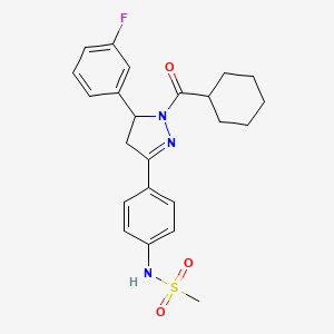 molecular formula C23H26FN3O3S B2773126 N-{4-[1-环己基甲酰-5-(3-氟苯基)-4,5-二氢-1H-吡唑-3-基]苯基}甲磺酰胺 CAS No. 714263-37-3