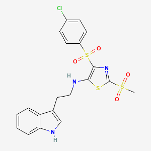 molecular formula C20H18ClN3O4S3 B2773129 N-(2-(1H-indol-3-yl)ethyl)-4-((4-chlorophenyl)sulfonyl)-2-(methylsulfonyl)thiazol-5-amine CAS No. 863449-27-8