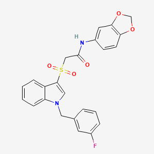 molecular formula C24H19FN2O5S B2773138 N-(1,3-苯并二氧杂环戊-5-基)-2-[1-[(3-氟苯基)甲基]吲哚-3-基]磺酰乙酰胺 CAS No. 686743-98-6