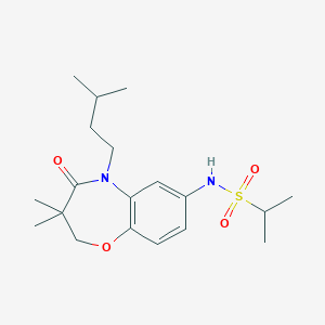 molecular formula C19H30N2O4S B2773146 N-(5-异戊基-3,3-二甲基-4-氧代-2,3,4,5-四氢苯并[b][1,4]噁唑-7-基)丙烷-2-磺酰胺 CAS No. 922005-50-3