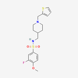 molecular formula C18H23FN2O3S2 B2773152 3-氟-4-甲氧基-N-((1-(噻吩-2-基甲基)哌啶-4-基)甲基)苯磺酰胺 CAS No. 952966-45-9
