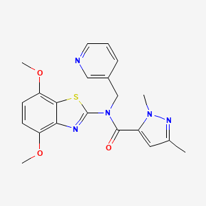 molecular formula C21H21N5O3S B2773161 N-(4,7-dimethoxybenzo[d]thiazol-2-yl)-1,3-dimethyl-N-(pyridin-3-ylmethyl)-1H-pyrazole-5-carboxamide CAS No. 1013785-93-7