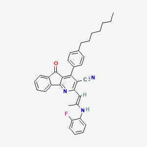 B2773186 2-[(E)-2-(2-fluoroanilino)prop-1-enyl]-4-(4-heptylphenyl)-5-oxoindeno[1,2-b]pyridine-3-carbonitrile CAS No. 685107-67-9