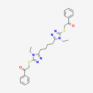 2-{[4-ethyl-5-(4-{4-ethyl-5-[(2-oxo-2-phenylethyl)sulfanyl]-4H-1,2,4-triazol-3-yl}butyl)-4H-1,2,4-triazol-3-yl]sulfanyl}-1-phenylethan-1-one