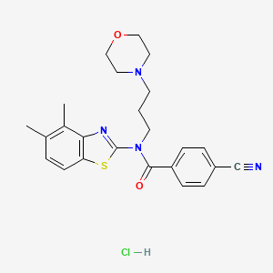 molecular formula C24H27ClN4O2S B2773226 4-cyano-N-(4,5-dimethylbenzo[d]thiazol-2-yl)-N-(3-morpholinopropyl)benzamide hydrochloride CAS No. 1215477-56-7