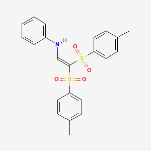 molecular formula C22H21NO4S2 B2773227 N-{2,2-bis[(4-methylphenyl)sulfonyl]ethenyl}aniline CAS No. 65649-95-8