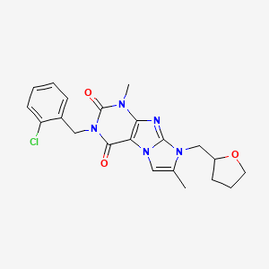 molecular formula C21H22ClN5O3 B2773230 2-[(2-Chlorophenyl)methyl]-4,7-dimethyl-6-(oxolan-2-ylmethyl)purino[7,8-a]imidazole-1,3-dione CAS No. 876673-85-7