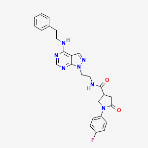 molecular formula C26H26FN7O2 B2773255 1-(4-氟苯基)-5-氧代-N-(2-(4-(苯乙基氨基)-1H-吡唑并[3,4-d]嘧啶-1-基)乙基)吡咯烷-3-甲酰胺 CAS No. 1171090-33-7