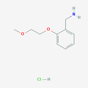 molecular formula C10H16ClNO2 B2773287 1-[2-(2-甲氧基乙氧基)苯基]甲胺盐酸盐 CAS No. 1214728-62-7
