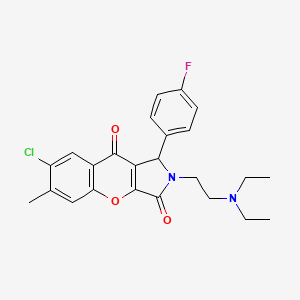 molecular formula C24H24ClFN2O3 B2773293 7-Chloro-2-(2-(diethylamino)ethyl)-1-(4-fluorophenyl)-6-methyl-1,2-dihydrochromeno[2,3-c]pyrrole-3,9-dione CAS No. 886144-76-9