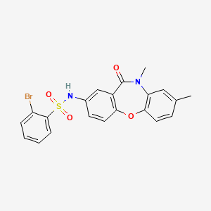 molecular formula C21H17BrN2O4S B2773297 2-溴-N-(8,10-二甲基-11-氧代-10,11-二氢二苯并[b,f][1,4]噁唑-2-基)苯磺酰胺 CAS No. 922094-62-0