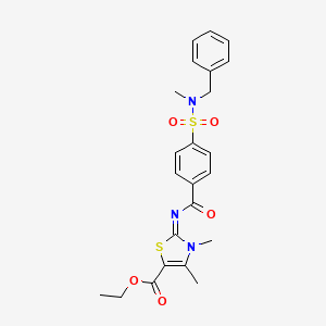 molecular formula C23H25N3O5S2 B2773299 (Z)-乙酸-2-((4-(N-苄基-N-甲基磺酰)苯甲酰亚胺)-3,4-二甲基-2,3-二氢噻唑-5-甲酸酯 CAS No. 683767-25-1