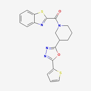 molecular formula C19H16N4O2S2 B2773331 Benzo[d]thiazol-2-yl(3-(5-(thiophen-2-yl)-1,3,4-oxadiazol-2-yl)piperidin-1-yl)methanone CAS No. 1226431-48-6