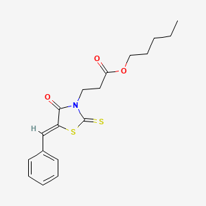molecular formula C18H21NO3S2 B2773333 (Z)-pentyl 3-(5-benzylidene-4-oxo-2-thioxothiazolidin-3-yl)propanoate CAS No. 265098-80-4
