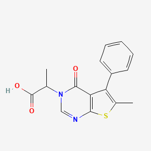 molecular formula C16H14N2O3S B2773358 2-(6-Methyl-4-oxo-5-phenylthieno[2,3-d]pyrimidin-3-yl)propanoic acid CAS No. 685549-79-5