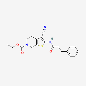 molecular formula C20H21N3O3S B2773395 ethyl 3-cyano-2-(3-phenylpropanoylamino)-5,7-dihydro-4H-thieno[2,3-c]pyridine-6-carboxylate CAS No. 864927-12-8