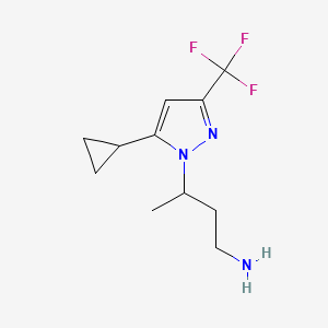 molecular formula C11H16F3N3 B2773410 3-[5-cyclopropyl-3-(trifluoromethyl)-1H-pyrazol-1-yl]butan-1-amine CAS No. 1006353-19-0
