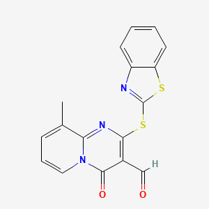 molecular formula C17H11N3O2S2 B2773414 2-(1,3-Benzothiazol-2-ylsulfanyl)-9-methyl-4-oxopyrido[1,2-a]pyrimidine-3-carbaldehyde CAS No. 457938-46-4