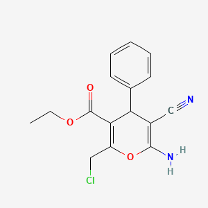 molecular formula C16H15ClN2O3 B2773441 乙酸乙酯 6-氨基-2-(氯甲基)-5-氰基-4-苯基-4H-吡喃-3-羧酸酯 CAS No. 340808-52-8