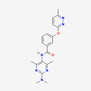 molecular formula C20H22N6O2 B2773445 N-(2-(dimethylamino)-4,6-dimethylpyrimidin-5-yl)-3-((6-methylpyridazin-3-yl)oxy)benzamide CAS No. 1797310-44-1