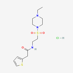 molecular formula C14H24ClN3O3S2 B2773455 N-(2-((4-ethylpiperazin-1-yl)sulfonyl)ethyl)-2-(thiophen-2-yl)acetamide hydrochloride CAS No. 1329871-22-8