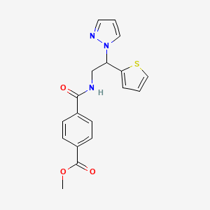 molecular formula C18H17N3O3S B2773459 甲酸4-((2-(1H-吡唑-1-基)-2-(噻吩-2-基)乙基)氨基)苯甲酸酯 CAS No. 2034344-35-7