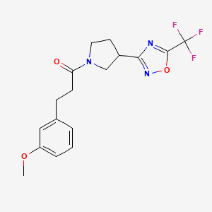 molecular formula C17H18F3N3O3 B2773468 3-(3-Methoxyphenyl)-1-(3-(5-(trifluoromethyl)-1,2,4-oxadiazol-3-yl)pyrrolidin-1-yl)propan-1-one CAS No. 2034285-27-1
