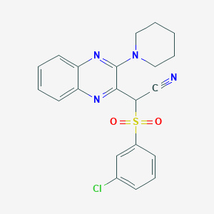 molecular formula C21H19ClN4O2S B2773487 2-((3-氯苯基)磺酰)-2-(3-(哌啶-1-基)喹喙啉-2-基)乙腈 CAS No. 844448-76-6