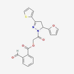 molecular formula C21H16N2O5S B2773490 [2-[3-(Furan-2-yl)-5-thiophen-2-yl-3,4-dihydropyrazol-2-yl]-2-oxoethyl] 2-formylbenzoate CAS No. 1147518-65-7