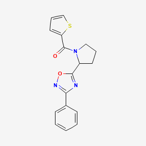 molecular formula C17H15N3O2S B2773517 3-Phenyl-5-[1-(2-thienylcarbonyl)pyrrolidin-2-yl]-1,2,4-oxadiazole CAS No. 1046009-00-0