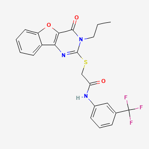 molecular formula C22H18F3N3O3S B2773528 2-[(4-oxo-3-propyl-3,4-dihydro[1]benzofuro[3,2-d]pyrimidin-2-yl)sulfanyl]-N-[3-(trifluoromethyl)phenyl]acetamide CAS No. 899961-47-8