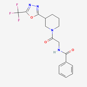 molecular formula C17H17F3N4O3 B2773544 N-(2-oxo-2-(3-(5-(trifluoromethyl)-1,3,4-oxadiazol-2-yl)piperidin-1-yl)ethyl)benzamide CAS No. 1396852-61-1