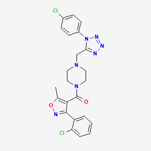 molecular formula C23H21Cl2N7O2 B2773549 (4-((1-(4-chlorophenyl)-1H-tetrazol-5-yl)methyl)piperazin-1-yl)(3-(2-chlorophenyl)-5-methylisoxazol-4-yl)methanone CAS No. 1049429-59-5