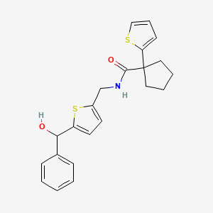 molecular formula C22H23NO2S2 B2773562 N-((5-(hydroxy(phenyl)methyl)thiophen-2-yl)methyl)-1-(thiophen-2-yl)cyclopentanecarboxamide CAS No. 1797300-87-8
