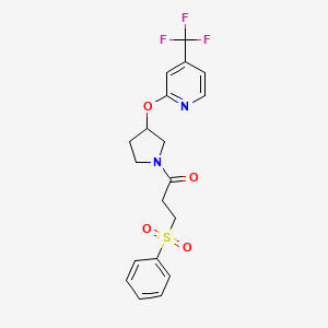 molecular formula C19H19F3N2O4S B2773582 3-(苯基磺酰基)-1-(3-((4-(三氟甲基)吡啶-2-基)氧基)吡咯烷-1-基)丙酮 CAS No. 2034444-87-4