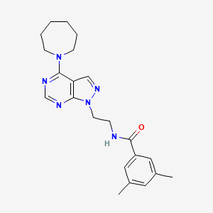 molecular formula C22H28N6O B2773603 N-(2-(4-(氨基己烷-1-基)-1H-吡唑并[3,4-d]嘧啶-1-基)乙基)-3,5-二甲基苯甲酰胺 CAS No. 1021061-19-7
