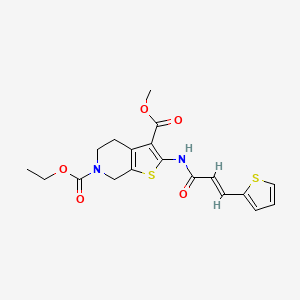 molecular formula C19H20N2O5S2 B2773631 (E)-6-ethyl 3-methyl 2-(3-(thiophen-2-yl)acrylamido)-4,5-dihydrothieno[2,3-c]pyridine-3,6(7H)-dicarboxylate CAS No. 864926-23-8
