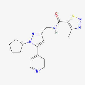 molecular formula C18H20N6OS B2773633 N-((1-cyclopentyl-5-(pyridin-4-yl)-1H-pyrazol-3-yl)methyl)-4-methyl-1,2,3-thiadiazole-5-carboxamide CAS No. 1421450-61-4