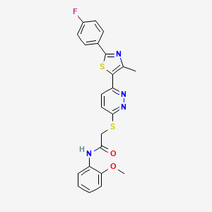 molecular formula C23H19FN4O2S2 B2773642 2-((6-(2-(4-fluorophenyl)-4-methylthiazol-5-yl)pyridazin-3-yl)thio)-N-(2-methoxyphenyl)acetamide CAS No. 923172-72-9