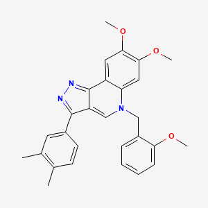 molecular formula C28H27N3O3 B2773646 3-(3,4-dimethylphenyl)-7,8-dimethoxy-5-(2-methoxybenzyl)-5H-pyrazolo[4,3-c]quinoline CAS No. 866810-99-3