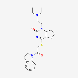 molecular formula C23H30N4O2S B2773661 1-(2-(二乙基氨基)乙基)-4-((2-(吲哚啉-1-基)-2-氧代乙基)硫)-6,7-二氢-1H-环戊[d]嘧啶-2(5H)-酮 CAS No. 898434-00-9