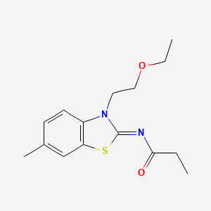 N-[3-(2-ethoxyethyl)-6-methyl-1,3-benzothiazol-2-ylidene]propanamide