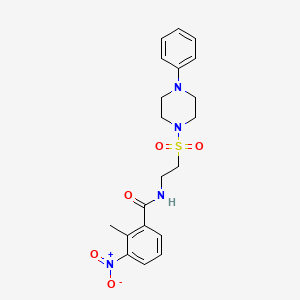 molecular formula C20H24N4O5S B2773677 2-methyl-3-nitro-N-(2-((4-phenylpiperazin-1-yl)sulfonyl)ethyl)benzamide CAS No. 897621-17-9