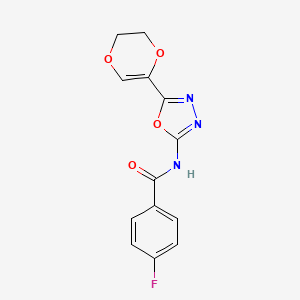 N-(5-(5,6-dihydro-1,4-dioxin-2-yl)-1,3,4-oxadiazol-2-yl)-4-fluorobenzamide