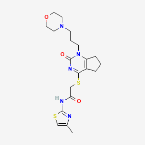 molecular formula C20H27N5O3S2 B2773730 N-(4-甲基噻唑-2-基)-2-((1-(3-吗啉基丙基)-2-氧代-2,5,6,7-四氢-1H-环戊[d]嘧啶-4-基)硫)乙酰胺 CAS No. 898445-00-6