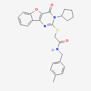 molecular formula C25H25N3O3S B2773735 2-((3-环戊基-4-酮-3,4-二氢苯并噁喃[3,2-d]嘧啶-2-基)硫)-N-(4-甲基苯甲基)乙酰胺 CAS No. 899742-65-5